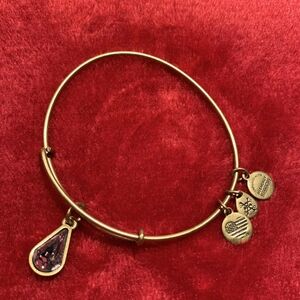 Alex and Ani Gold Bangle with Purple Teardrop Charm